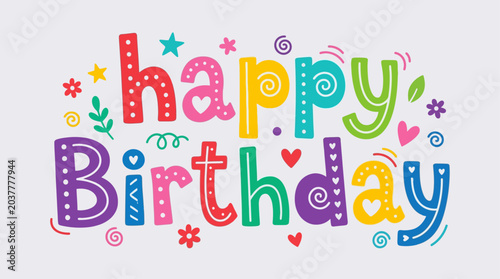 Photos A colorful happy birthday message with decorations and letters