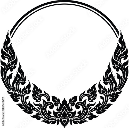 Stylish thai artwork circular frame layout with intricate traditional floral patterns for artistic banner layouts.