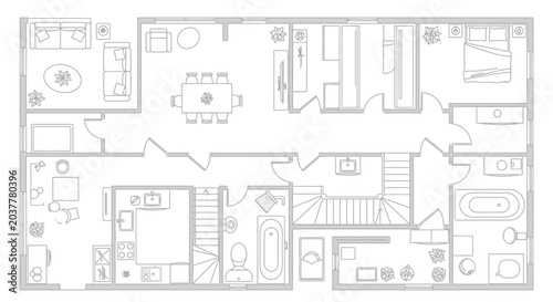 Architectural floor plan drawing of a modern house interior.