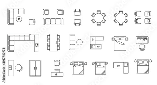 Collection of Architectural Furniture Symbols for Floor Plans.