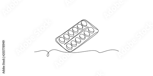 Fotografía A line drawing of a blister pack of pills on a white background with a wavy line