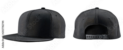 black baseball cap front and back views
