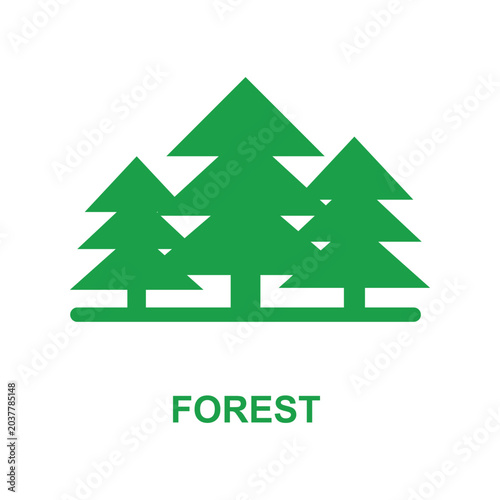 Green forest icon with three stylized pine trees on white background simple nature design.
