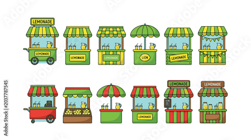 Canvas Print Set of Colorful Lemonade Stand Illustrations for Summer Refreshment