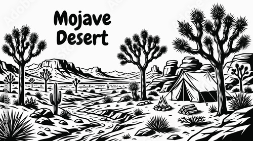 Bild auf Leinwand Joshua trees in the Mojave Desert black and white vector representing iconic Ame