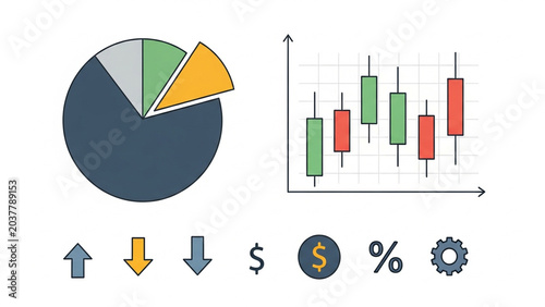 Financial Data Charts and Icons Displaying Business Analytics
