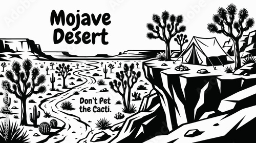 Photos Joshua trees in the Mojave Desert black and white vector representing iconic Ame
