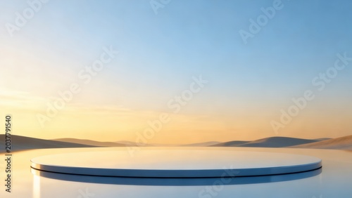 Round platform in desert landscape