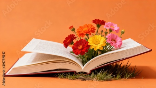Open book with colorful flowers