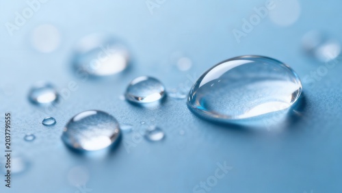 Water droplets on blue surface
