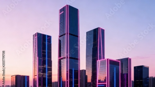 Modern skyscrapers with neon lights
