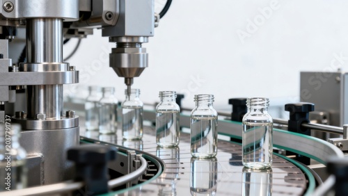 Glass bottles on automated production line