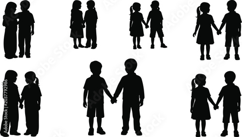 Foto Children Holding Hands Silhouette Collection Featuring Friendship, Unity, Childh