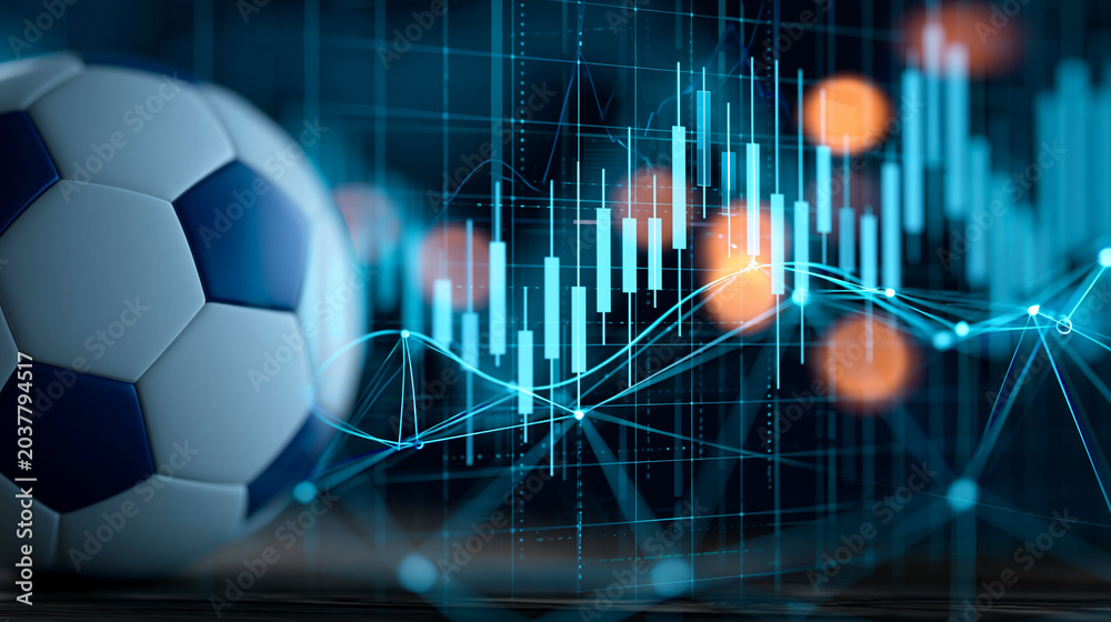 Fototapeta premium Online football betting analytics and statistics for a soccer game, digital sports prediction concept, with copy space
