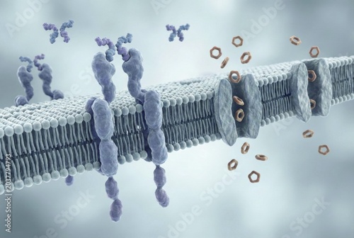 Molecular biology illustration showing how insulin hormones bind to cell receptors to regulate glucose uptake. Visualization of diabetes metabolism on a cellular level, AI generates, AI generated