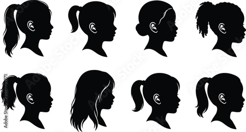 Fotografía Silhouette illustration of female head profiles with ponytails and tied hair var