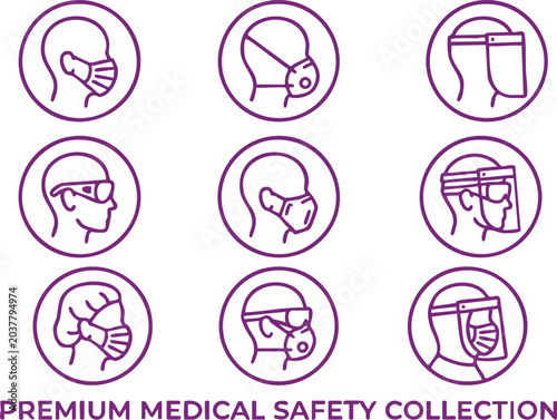 Tableau sur toile Medical safety icons set personal protective equipment for health protection and
