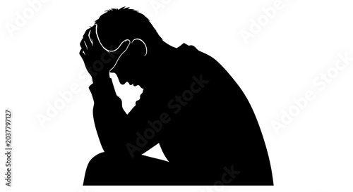 Tableau sur toile Man in distress silhouette against a white background
