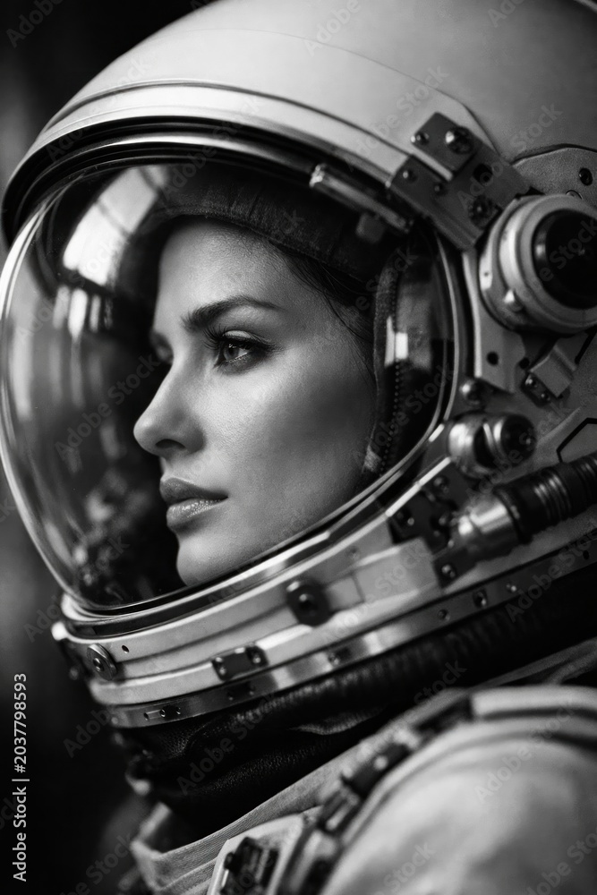 Obraz premium Focused astronaut portrait, exploration.