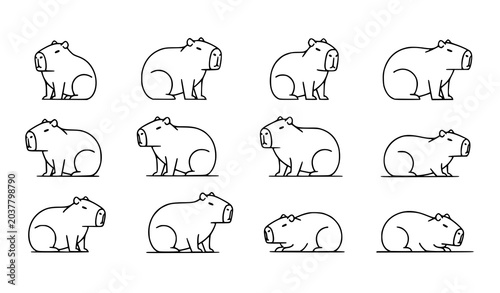 Canvastavla Guinea Pig and Hamster Outline Collection with Different Cute Rodent Sitting Pos