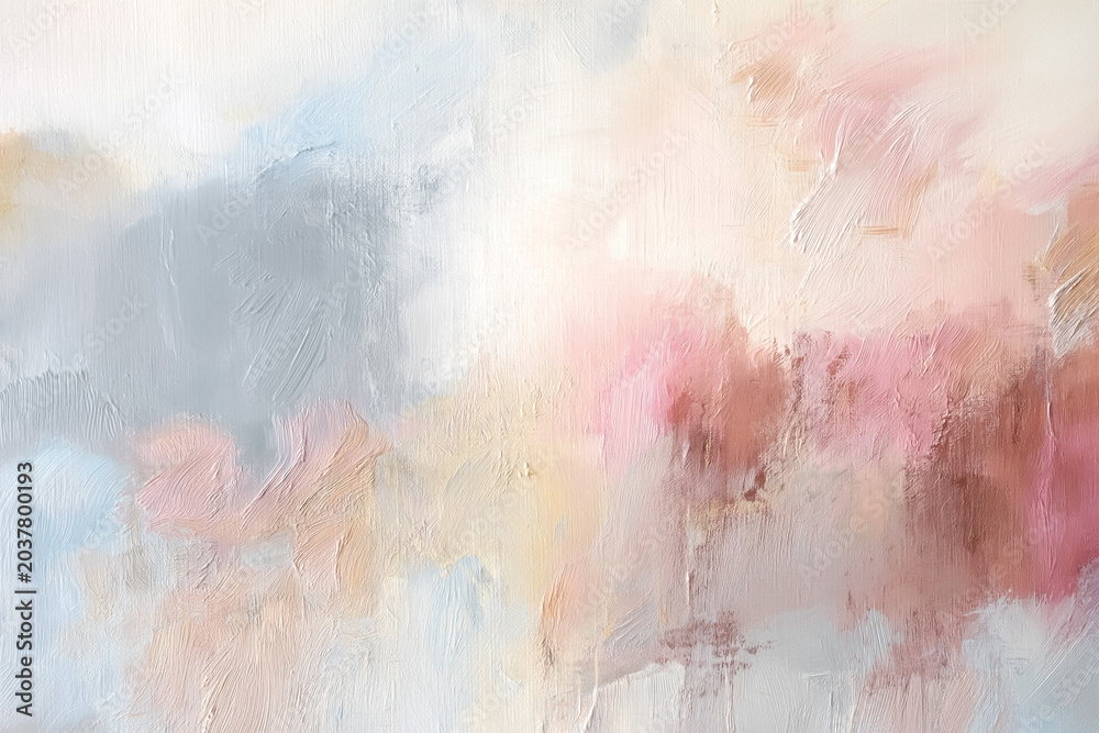 Obraz premium Abstract pastel painting showing soft brushstrokes creating a delicate textured background in pink, blue, and white