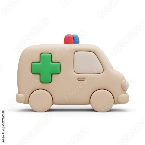 3d render of a cute cartoon ambulance toy isolated on white background