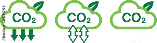 CO2 lifecycle cloud icons for capture release neutral state