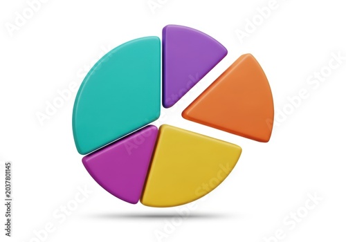 3d pie chart with separated segments isolated on white background