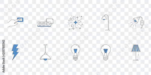 Modern Electricity Lighting Icons Set Power, Energy, Light Bulbs, Lamps, Switches for Home, Office Ideas