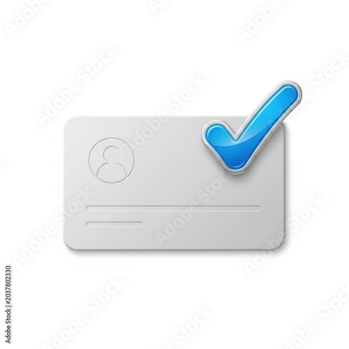 Id card icon with a blue check mark isolated on white background