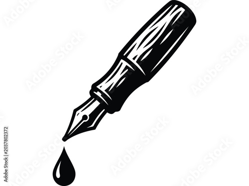 Black fountain pen illustration with ink drop icon