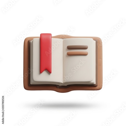 3d render of an open book with a red bookmark isolated on white background