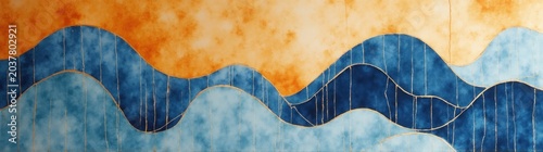 Painting of a wave of water with a sky background
