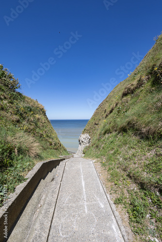Steep Pathway Leading Down to the Ocean Through a Green Valleuse on the Alabaster Coast, Normandy