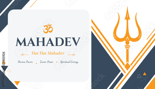 Photos Minimal Mahadev spiritual vector background featuring elegant trishul and Om symbol with modern geometric composition