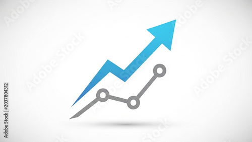 Upward Trending Graph Line Chart with Blue Arrow and Gray Lines for Business and Growth Visualization