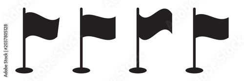 Flags on poles waving black icons for design and presentation use.