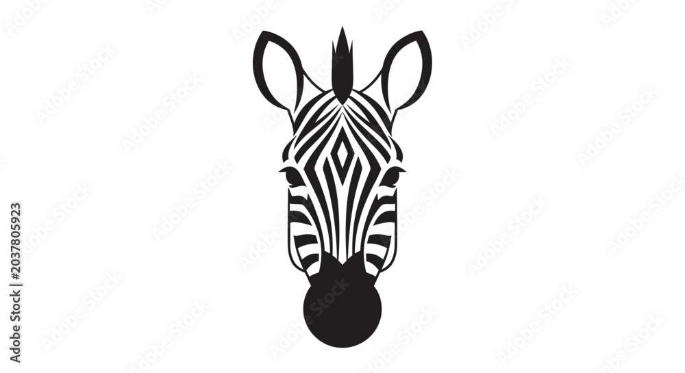 Fototapeta premium Minimalist black and white zebra head vector illustration
