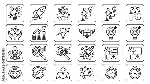 Fotografie Business Growth Icons Set: Startup, Success, Strategy, Finance, Teamwork, Planni