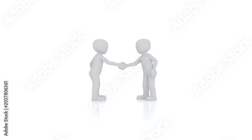 Two white figures shaking hands, symbolizing agreement and collaboration on a white background.