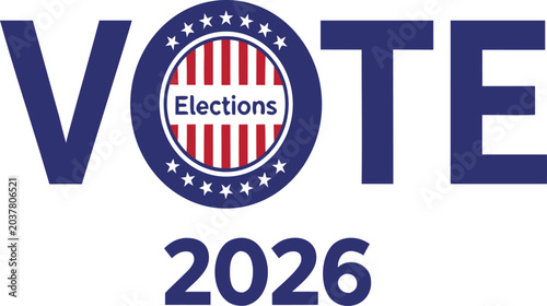 Bild auf Leinwand Graphic promoting the United States Midterm Election 2026 with patriotic American flag elements and a voting message