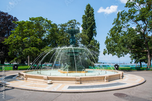 Fountain in a park in city of Geneva in Switzerland