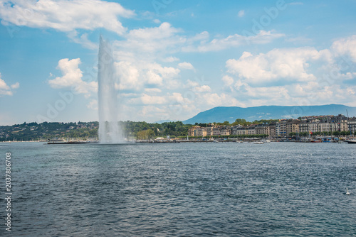 Fountain in the lake in the city of Genova in Switzerland