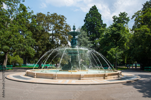 Fountain in a park in city of Geneva in Switzerland