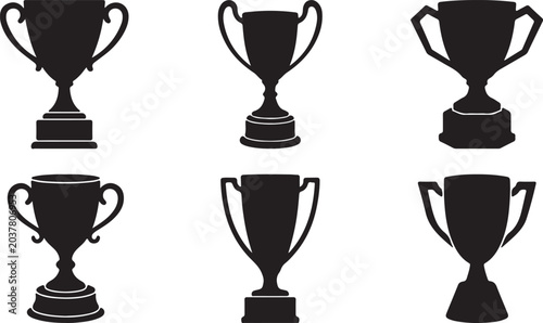 Black trophy cup icons set
