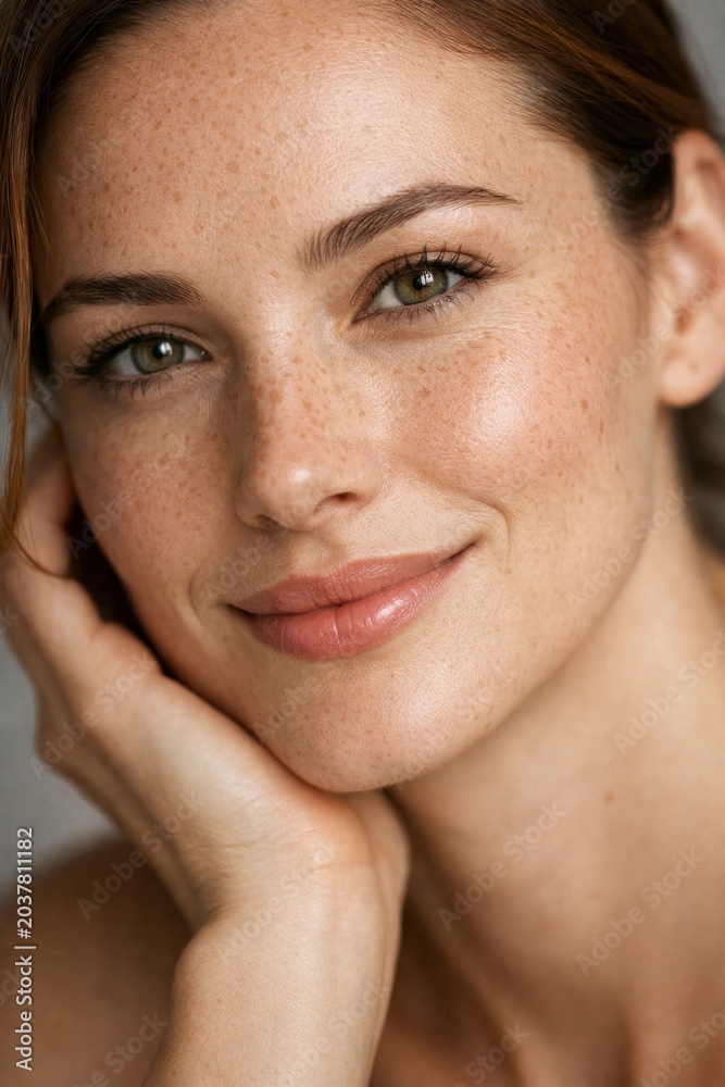 Naklejka premium Radiant woman with natural freckles.