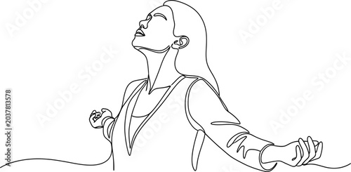 Canvas-taulu Continuous Line Drawing of Woman Looking Up with Arms Outstretched, Expressing F