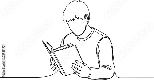 Foto Continuous line drawing of a young person engrossed in reading a book
