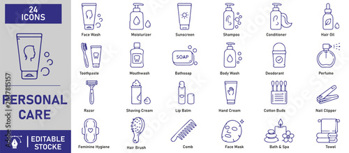 A set of 24 personal care line icons