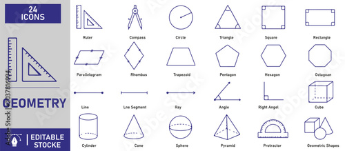 A set of 24 geometry line icons